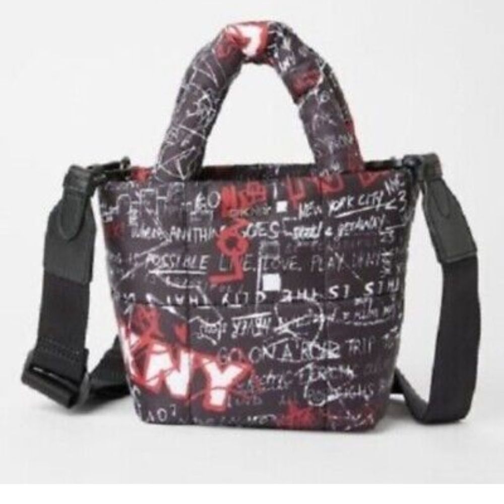 DKNY Petite Quilted Black and Red Graffiti Print Crossbody Tote